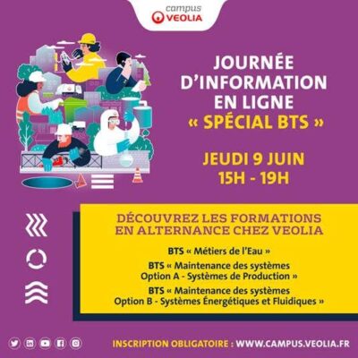 Sur le campus VEOLIA, journée d’information en ligne jeudi 9 juin 2022 de 15h00 à 19h00 « spécial BTS »