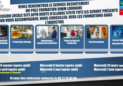 Venez rencontrer le service recrutement du pole formation UIMM Lorraine à la Mission Locale (dates de leurs permanences ci-joint)