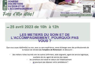 Les métiers du soin et de l’accompagnement Le 25 avril 2023 de 10h à 12h