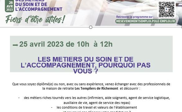 Les métiers du soin et de l’accompagnement Le 25 avril 2023 de 10h à 12h
