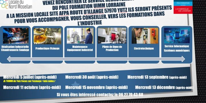 Emploi: Faites un contrat  en alternance dans le domaine industriel, l’UIMM se déplace à la Mission Locale: l’après midi le 30 août, le 13 septembre, le 15 novembre, le 13 décembre 2023