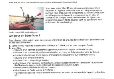 18 – 25 ans : Comment bénéficier d’une aide de 250€ pour partir en vacances?