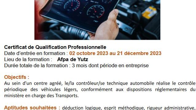 FORMATION: CQP Contrôleur.euse Technique Automobile