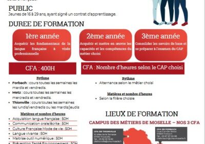 Contrat d’Apprentissage en 3 ans pour public FLE La 1ère année étant consacrée à l’apprentissage du Français