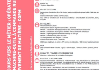 Parcours vers le métier : Opérateur régleur sur machine-outil à commande numérique par enlèvement de matière – CQPM